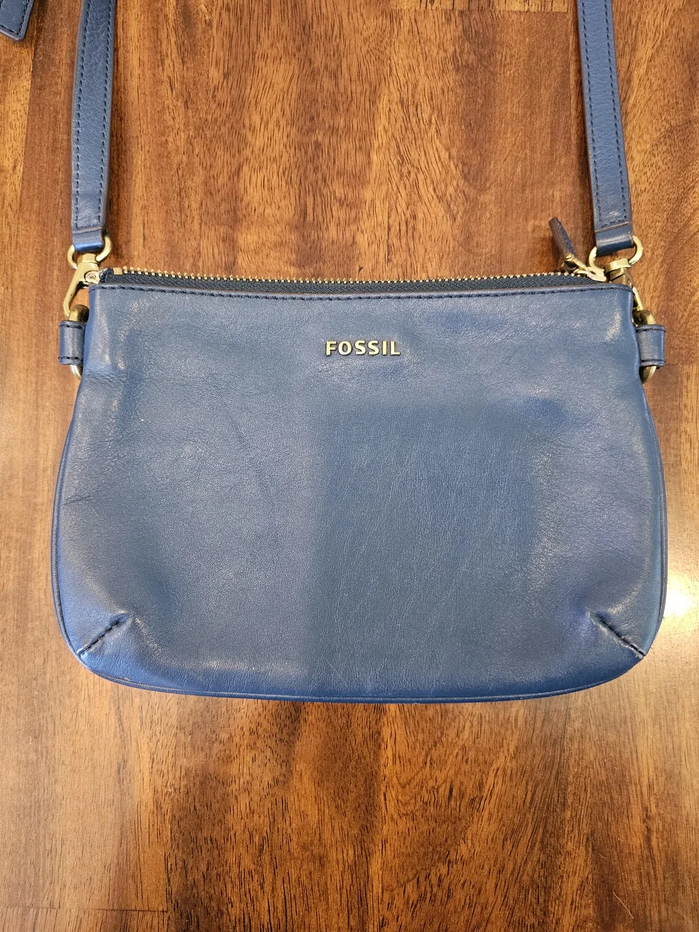 Fossil Leather Triple-Zip Wallet Crossbody Bag - Slate Blue